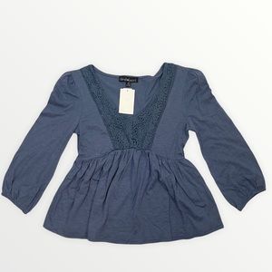 Derek Heart Blue Long Sleeve Flowy Top